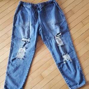 White Birch Loose Fit Distressed Jeans Elastic Waist Women’s XL